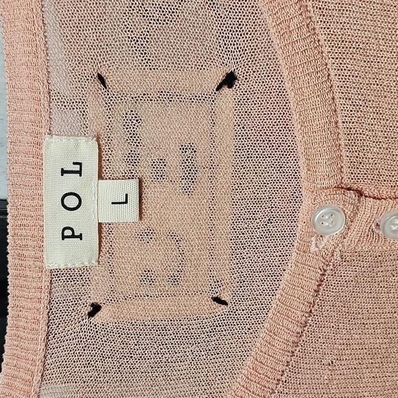 POL Acrylic Pink Long Sleeve Button Blouse Top Size Large Love in Cali - Picture 2 of 8